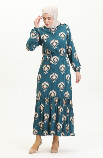 Alisa Flare-Viskosekleid Mit Gürtel 4599A-01 Petrol 4599A-01