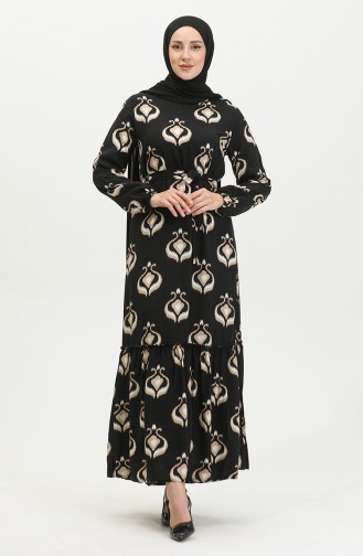 Alisa Volant-Viskosekleid Mit Gürtel 4599A-02 Schwarzer Nerz 4599A-02