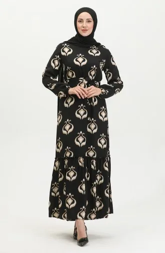 Robe Viscose à Volants Et Ceinturée Alisa 4599A-02 Vison Noir 4599A-02