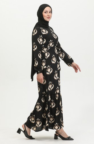Alisa Volant-Viskosekleid Mit Gürtel 4599A-02 Schwarzer Nerz 4599A-02