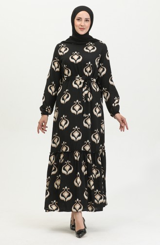 Alisa Volant-Viskosekleid Mit Gürtel 4599A-02 Schwarzer Nerz 4599A-02