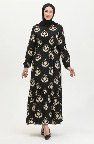 Robe Viscose à Volants Et Ceinturée Alisa 4599A-02 Vison Noir 4599A-02