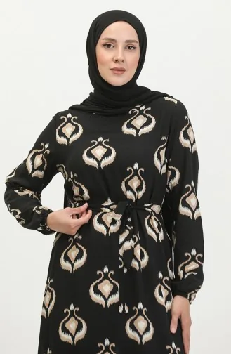 Robe Viscose à Volants Et Ceinturée Alisa 4599A-02 Vison Noir 4599A-02