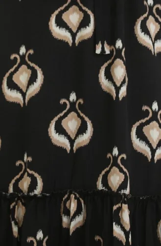Robe Viscose à Volants Et Ceinturée Alisa 4599A-02 Vison Noir 4599A-02