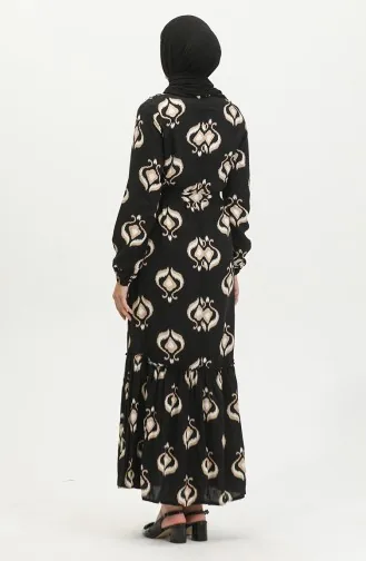 Robe Viscose à Volants Et Ceinturée Alisa 4599A-02 Vison Noir 4599A-02