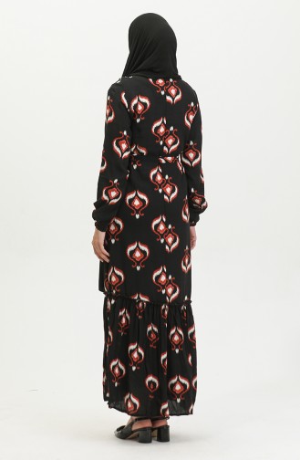 Alisa Robe Evasée En Viscose à Ceinture 4599A-03 Carreau Noir 4599A-03