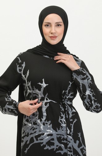 Alisa Robe Evasée En Viscose à Ceinture 4599B-01 Noir Gris 4599B-01