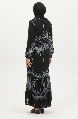 Alisa Robe Evasée En Viscose à Ceinture 4599B-01 Noir Gris 4599B-01