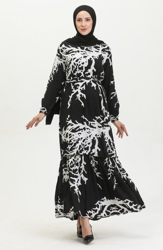Robe Viscose à Volants Et Ceinturée Alisa 4599B-02 Noir Blanc 4599B-02