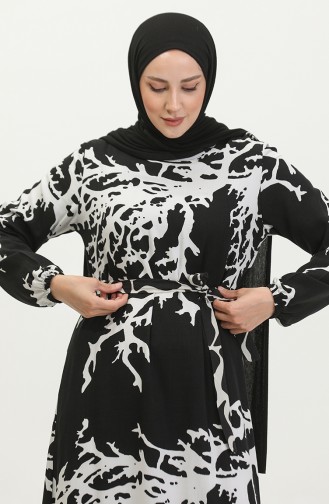 Robe Viscose à Volants Et Ceinturée Alisa 4599B-02 Noir Blanc 4599B-02