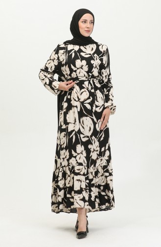 فستان فيسكوز منقوش  5007-01 أسود فيزون 5007-01