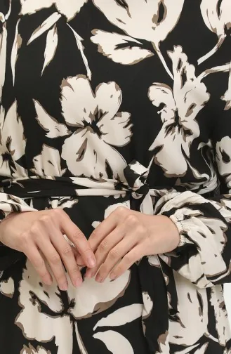Robe Viscose à Motifs Fleuris 5007-01 Noir Vison 5007-01