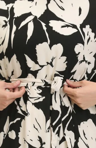 Viskosekleid Mit Blumenmuster 5007-02 Schwarz Creme 5007-02