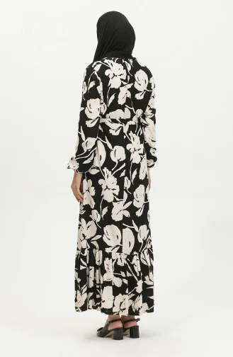 Viskosekleid Mit Blumenmuster 5007-02 Schwarz Creme 5007-02