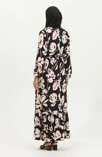Viskosekleid Mit Blumenmuster 5007-03 Schwarz Weinrot 5007-03