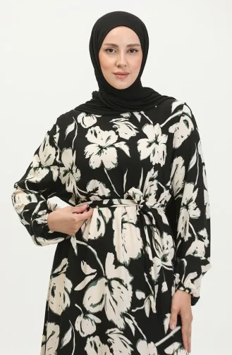 Viskosekleid Mit Blumenmuster 5007-04 Schwarzgrün 5007-04