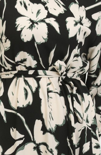 Çiçek Desenli Viskon Elbise 5007-04 Siyah Yeşil