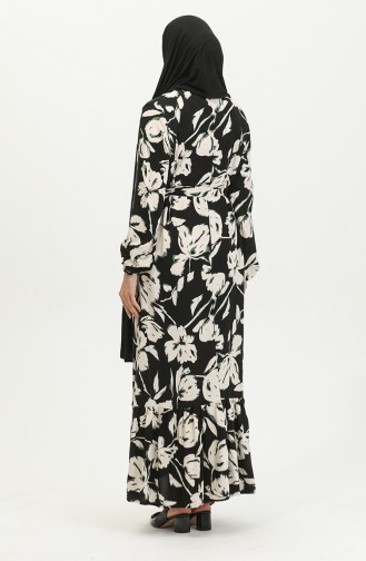 فستان فيسكوز بتصميم مورّد 5007-04 لون أسود وأخضر 5007-04