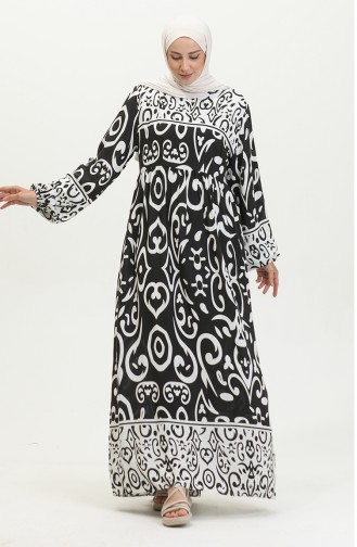 فستان فيسكوز بتصميم مُطبع 81862-04 لون أسود 81862-04
