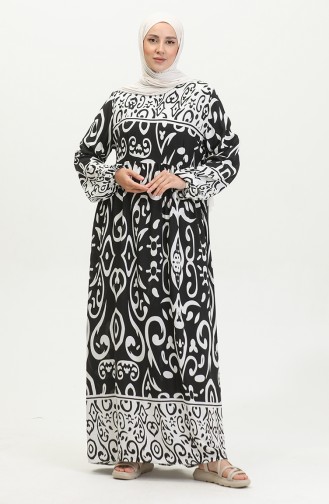 فستان فيسكوز بتصميم مُطبع 81862-04 لون أسود 81862-04