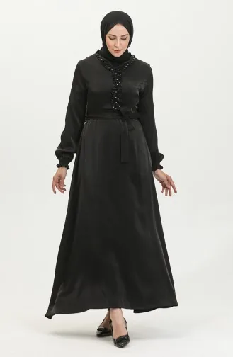 فستان كتان لامع  81863-02 أسود 81863-02