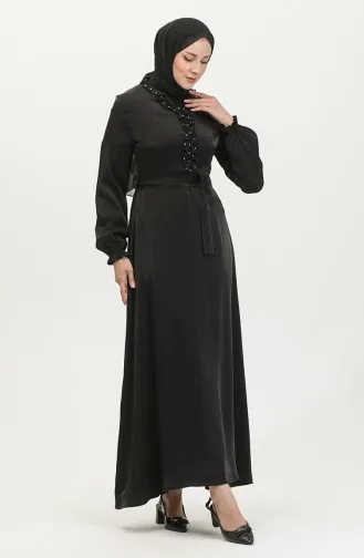 فستان كتان لامع  81863-02 أسود 81863-02