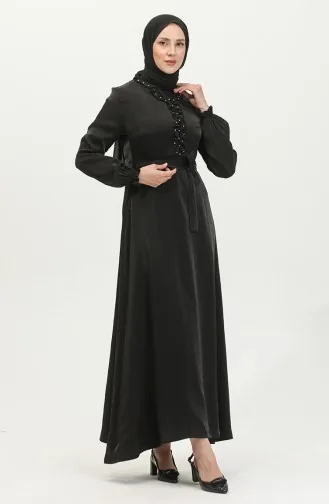 فستان كتان لامع  81863-02 أسود 81863-02