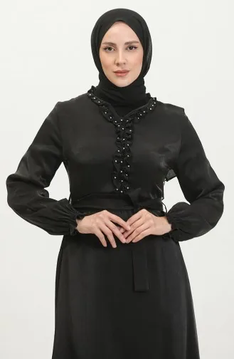 فستان كتان لامع  81863-02 أسود 81863-02