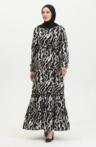 Alisa Robe Evasée En Viscose à Ceinture 4599F-03 Noir 4599F-03
