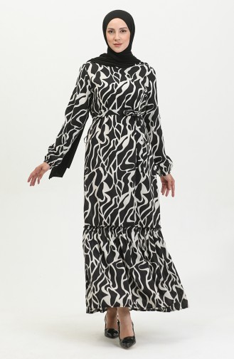 Alisa Robe Evasée En Viscose à Ceinture 4599F-03 Noir 4599F-03