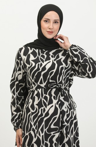 Alisa Robe Evasée En Viscose à Ceinture 4599F-03 Noir 4599F-03