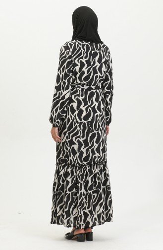 Alisa Robe Evasée En Viscose à Ceinture 4599F-03 Noir 4599F-03