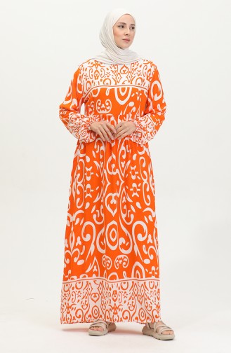 فستان فيسكوز بتصميم مُطبع 81862-01 لون برتقالي 81862-01
