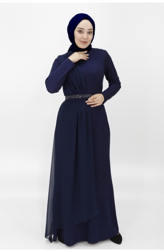 Robe De Soirée Cape Hijab Tissu Lurex 4277-01 Bleu Marine 4277-01