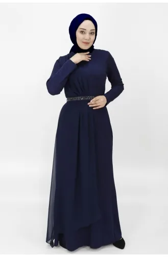 Robe De Soirée Cape Hijab Tissu Lurex 4277-01 Bleu Marine 4277-01