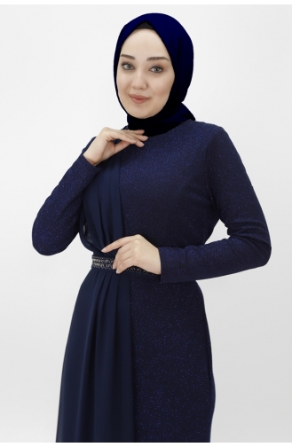 Robe De Soirée Cape Hijab Tissu Lurex 4277-01 Bleu Marine 4277-01