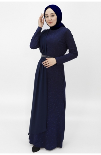 Robe De Soirée Cape Hijab Tissu Lurex 4277-01 Bleu Marine 4277-01