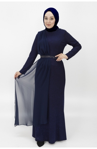 Robe De Soirée Cape Hijab Tissu Lurex 4277-01 Bleu Marine 4277-01