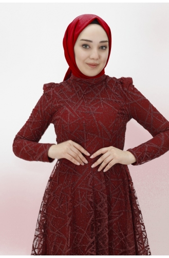 Hijab-Abendkleid Mit Lurex-Streifenmuster Und Lurex-Stoff 4223-01 Weinrot 4223-01