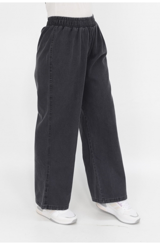 Pantalon Palazzo Taille Elastique En Denim 7002-02 Gris 7002-02