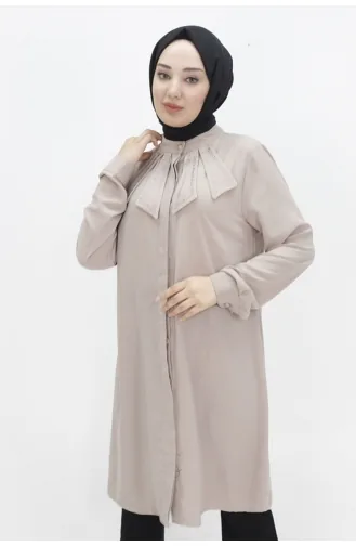 Crystal Fabric Large Size Hijab Tunic With Stone Collar 2416-03 Stone 2416-03