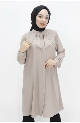 Crystal Fabric Large Size Hijab Tunic With Stone Collar 2416-03 Stone 2416-03