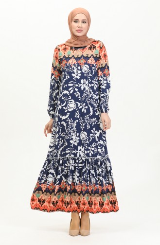 Alisa Viscose-jurk Met Ruches En Riem 4599E-02 Indigo 4599E-02