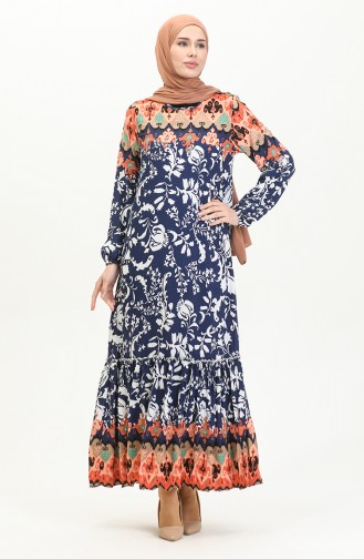 Alisa Viscose-jurk Met Ruches En Riem 4599E-02 Indigo 4599E-02