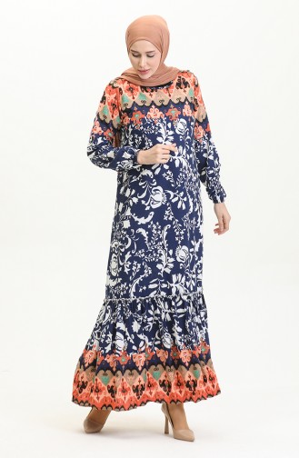 Alisa Viscose-jurk Met Ruches En Riem 4599E-02 Indigo 4599E-02
