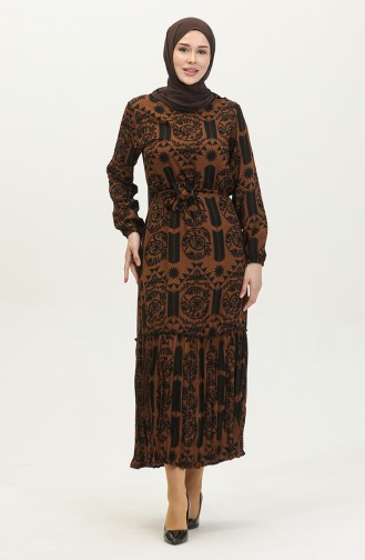 Robe Viscose à Volants Et à Ceinture 4599-01 Marron 4599-01