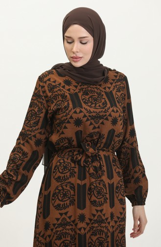 Robe Viscose à Volants Et à Ceinture 4599-01 Marron 4599-01