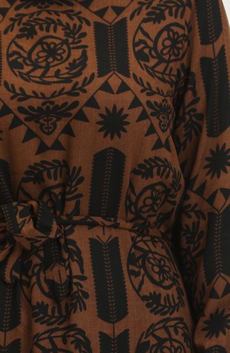 Robe Viscose à Volants Et à Ceinture 4599-01 Marron 4599-01
