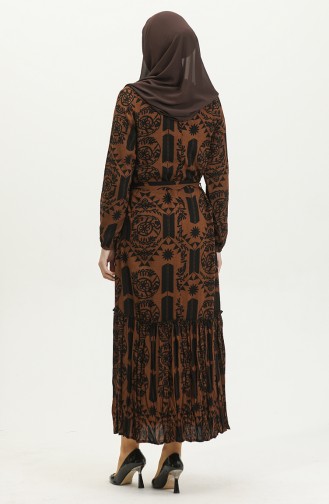 Robe Viscose à Volants Et à Ceinture 4599-01 Marron 4599-01