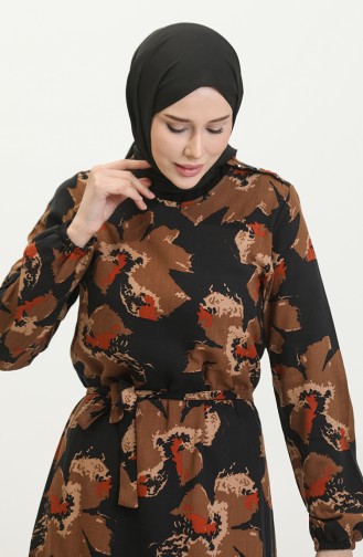 Robe Viscose à Volants Et Ceinturée Alisa 4599C-01 Marron Noir 4599C-01